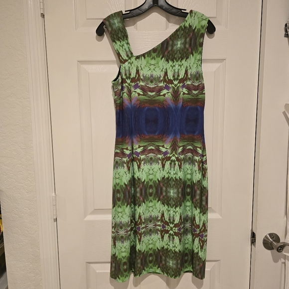Aidan Mattox Green Purple Rust Asymmetrical Cocktail Dress - Picture 2 of 7